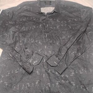 Maceoo Men's Long Sleeve Button-Up Shirt Black Geometric 8/4Xl Cotton‎ Italian